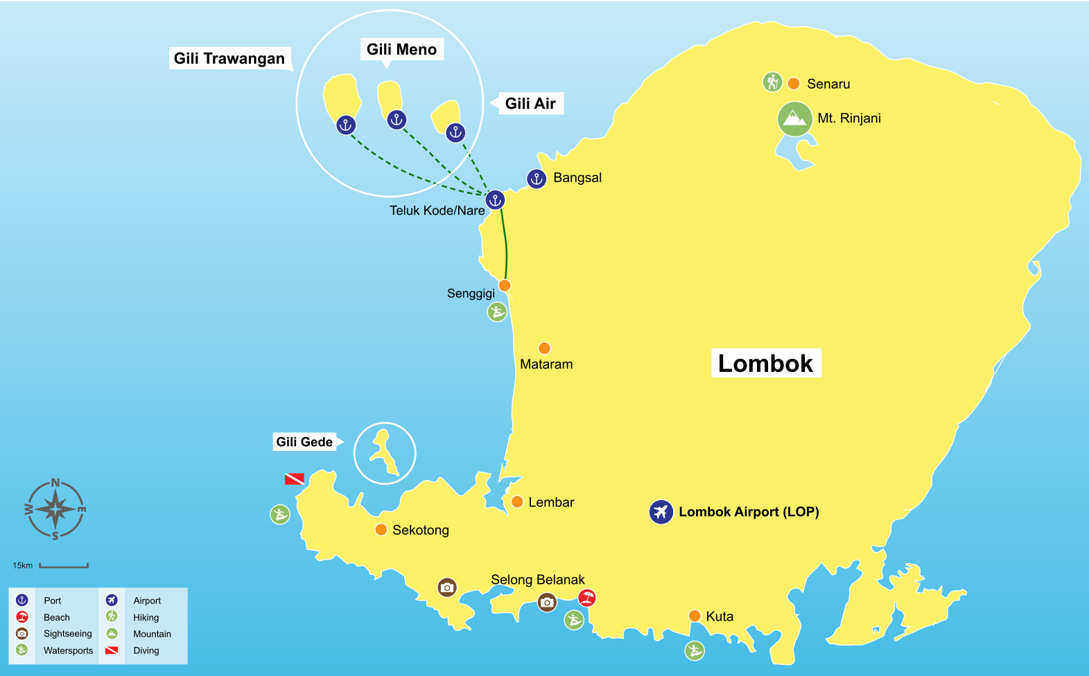 Senggigi to Gili map